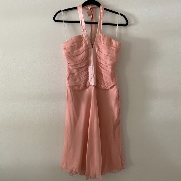 Vintage y2k Bebe 100% Silk Baby Ballet Pink Chiffon Halter Fairy Dress Size 8 - Picture 1 of 8